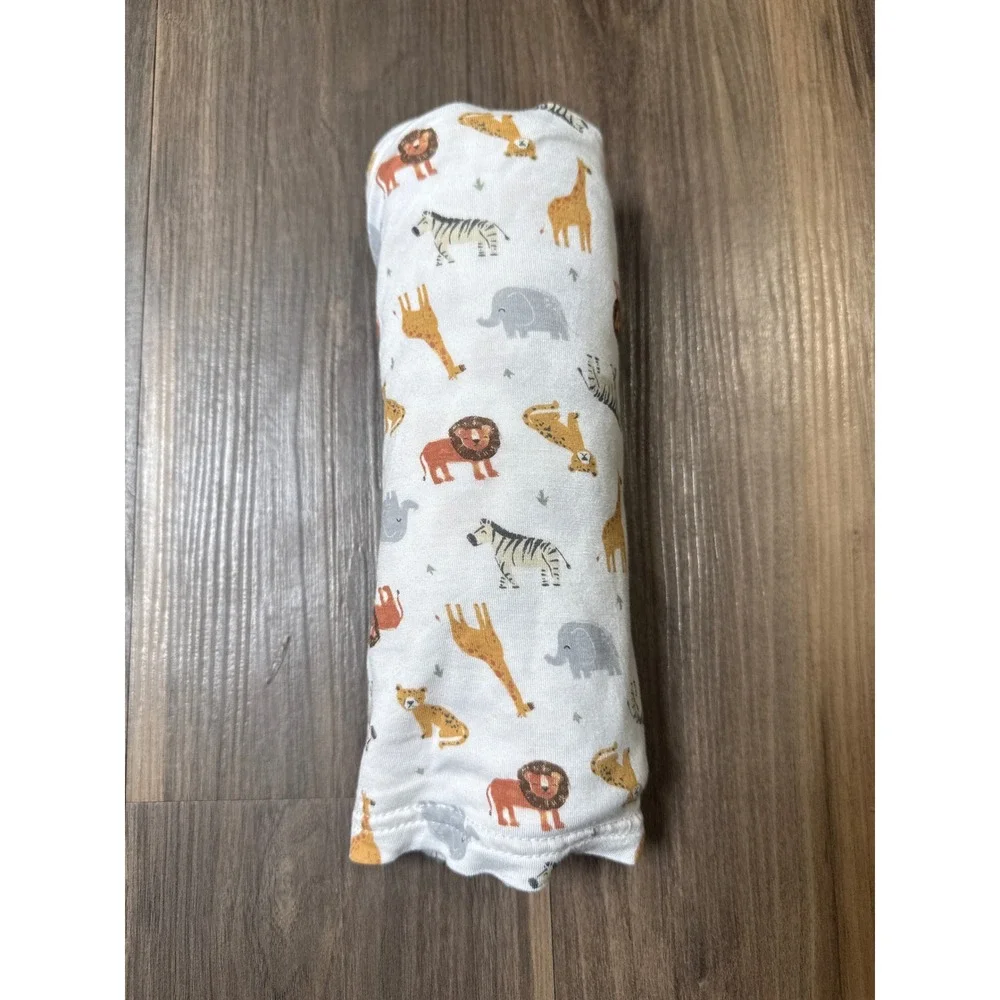 Milkberry Swaddle Blanket Unisex 36x40 White Safari Animal Bamboo Rayon Wrap